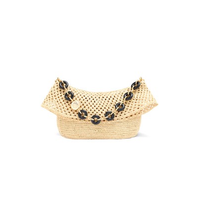 LOEWE MEDIUM OLA BAG IN RAFFIA AND CALFSKIN AP22P22X05 (26*18*13cm)